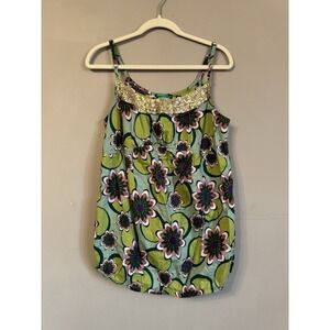Vintage United Colors Of Benetton Retro Floral Babydoll Tank‎ Top Large Colorful